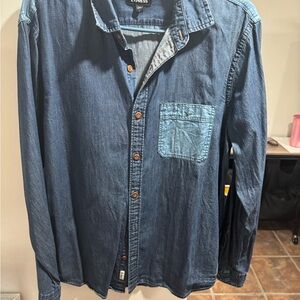 Express Dark Blue Casual Button Down Shirt
